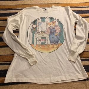 Vintage T-Shirt Tee Long Sleeve Cotton Hairdresser Bear Novelty 90s Mom Large